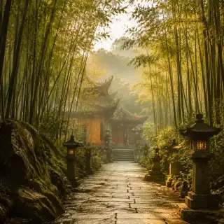 Misty forest temple on Mount Heng Hunan