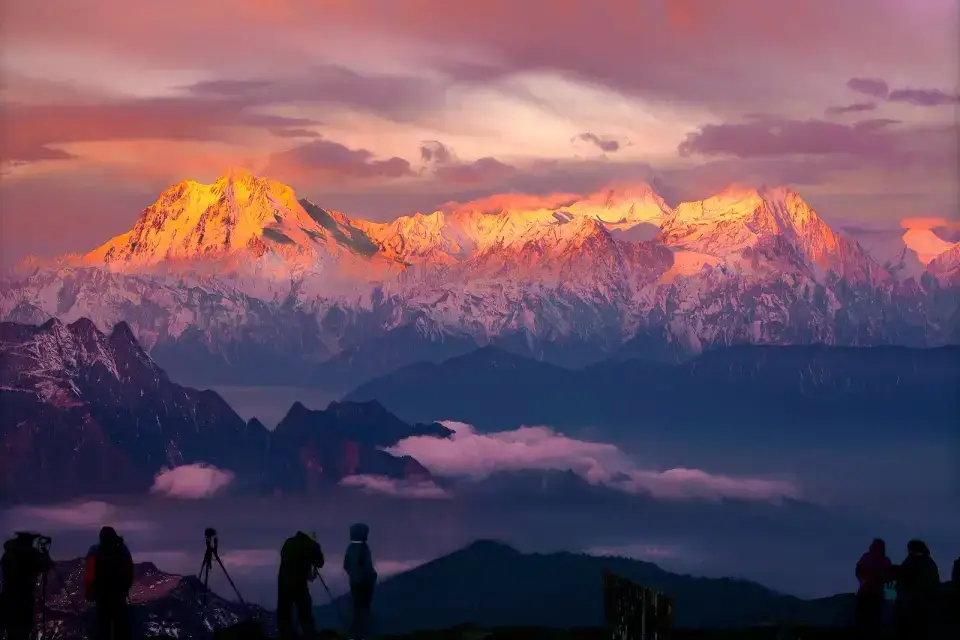 Gongga Shan (Minya Konka) summit glowing at sunrise